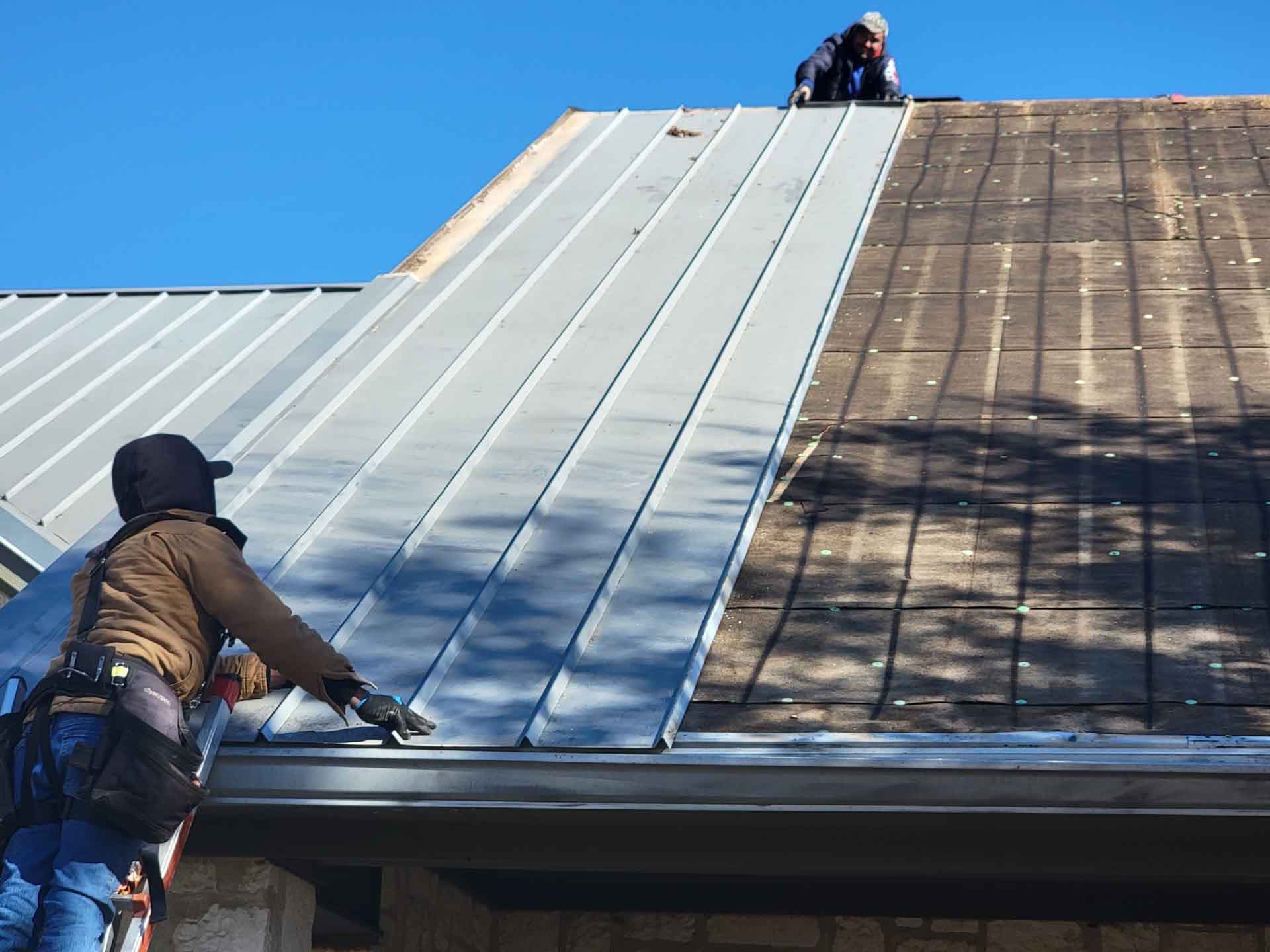 Commercial metal roofing system installed by Amos Roofing